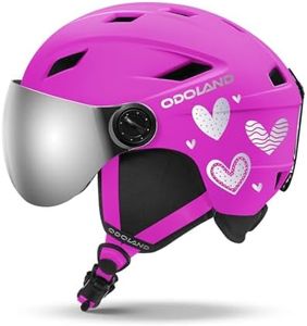 Odoland Kids Ski Helmet with 2-in-1 Visor Goggles for Boys & Girls, Adjustable Snowboard Helmet with Magnetic Buckle Strap for Children Ages 5-12 Skiing & Snowboarding, Fuchsia Pink, S