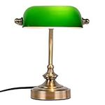 FIRVRE Green Glass Bankers Desk Lamp Reading Classic Retro Bronze Finish LED Base Plug in Vintage Table Lamp Nightstand Bedside Light for Home Office Bedroom Study Library