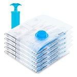 aonova Vacuum Storage Bags, 5-Pack Vacuum Compression Zipper Storage Bags Reusable for Travel and Home with Airtight Valve and Hand Pump - Small 60x40cm