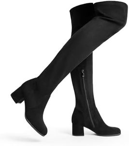 DREAM PAIRS Women's Over The Knee Thigh High Chunky Heel Boots Long Stretch Sexy Fall Boots,Size 9,Black-Suede,DWUMOB2409