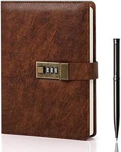 WEMATE Diary with Lock, A5 PU Leather Journal with Lock, 240 Pages, Vintage Lock Journal with Pen & Gift Box, Lockable Diary for Women and Men, 8.6 x 5.8 inches, Brown