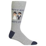 Hot Sox Men's Wedding Bliss Novelty Casual Crew Socks, Wife, Happy Life (Grey Heather), Shoe Size: 6-12, Happy Wife, Happy Life (Grey Heather), Shoe: 6-12