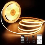 ROUKLE 8mm COB LED Strip Light - 5M Dimmable 24V Super Bright Tape Lights CRI90+ with RF Remote & UKCA Power Supply | 2400 LEDs | Warm White 2700K | Easy DIY Home Decor Installation