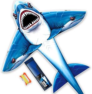 SGftre Three Headed Shark Kite for Kids and Adults,Kites for Kids Ages 8-12 Easy to Fly,Single Line Beach and Park Kite for Family Outdoor Games & Activities (Three-Headed Shark)