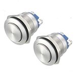 APIELE 19mm Momentary Push Button Switch High Round Cap Waterproof Stainless Steel Metal High Flush Screw Terminals 250V 5A 1NO SPST (Pack of 2)