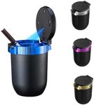 WQR Car Ashtray with lid Portable Ash Tray Blue Mini Car Trash Can with LED Blue Light Windproof for Outdoor Travel (Blue)