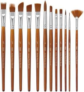 H&S Set di 12 Pennelli per Dipingere Professionali - Sintetici Pittura ad Olio Acquerelli e Acrilico - Pennello Acquerello - Pulizia Facile - per Dipingere Bambini Adulti - Marrone