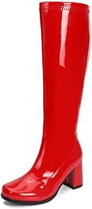 LIURUIJIA Women's Knee High Gogo Boots Sqaure Toe Chunky Block Heel Santa Disco Costume Zipper Fall Tall Boots Red 42(260/US10)