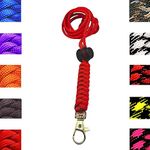 Tough Paracord Neck Lanyard for Dog Whistles & Clickers, ID, Keys, Braided Knot (Red)