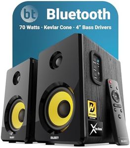 Majority Bluetooth Active Bookshelf Speakers with 70 Watts Power | Hi-Fi Powered Speakers, Kevlar Yellow Speaker Cone and Wooden Cabinet | Optical, RCA, USB & AUX, Remote D40X Stereo Speakers