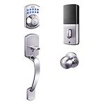 DSF Keypad Deadbolt,Keyless Entry Lock Single Cylinder Front Door Lock with Polo Knob Featuring 1 Touch Motorized Locking,Auto Locking and Easy to Install,Stain Nickel EKPH1A,12.60x6.77x2.83 IN