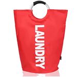 ZYBUX - 82L - Collapsible Laundry Basket | Folding Washing Basket | Laundry Hamper Basket with Metal Handles - Wash Basket | Fabric Bag for Living Rooms & Bedrooms - 6 Colours - Red, L