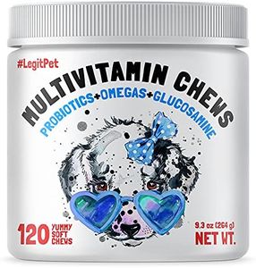 Dog Vitamins - 120 Multivitamins Chews w/Glucosamine Chondroitin, Probiotics Digestive Enzymes and Omegas - Supplement for Overall Health - Joint Support, Immune Health, Skin and Heart Health