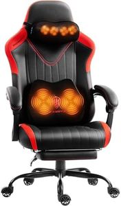 Dowinx Gaming Video Gaming Chair with Shiatsu Neck Massage and Lumbar Support for Home Office High Back Recliner Height Adjustable Ergonomic Comfy Leather Computer Desk Chair (Red)