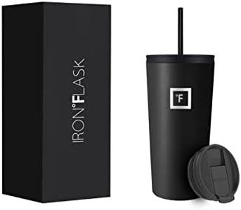 IRON °FLASK Classic Tumbler 2.0-2 Lids (Straw/Flip), Vacuum Insulated Stainless Steel Water Bottle, Double Walled, Drinking cup, Thermo Travel Mug - Midnight Black, 20 Oz