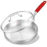 DELARLO Whole body Tri-Ply Stainless Steel 12 Inch Frying Pan With Lid, kitchen large Skillet Suitable for All Stove