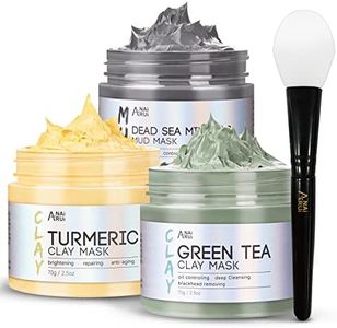 ANAiRUi Masque Visage au Curcuma - Masque d'Argile Détox au thé Vert - Masque de Boue aux Minéraux de la Mer Morte, Masques Visage Kit, Nettoyer et Détoxifie, 210g