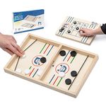 Niino 2 in 1 Fast Sling Puck and Tic Tac Toe Game Board Board and Family Wooden Hockey Game | Foosball Gameboard & Kids Children | 20 Pucks with Storage Pouch & 2 Spare Strings (35 * 22 cm)