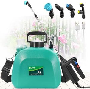 SYLSTAR Garden Sprayer 5L, Battery Powered Pressure Sprayer with 3 Adjustable Spray Power, Battery Indicator, 4 Spray Nozzles, Upgrade Electric Weed Spray & Water Spray with Adjustable Shoulder Strap