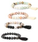 Milacolato 4pcs Essential Oil Diffuser Bead Bracelets for Women Semi-Precious Gemstone Stretch Tassel Bracelet Lava Stone Bracelets