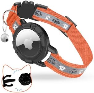 Breakaway AirTag Cat Collar, Reflective Cat Tracker Collar with Air Tag Holder and Bell, Safety Elastic Band Cat GPS Collars for Girl Boy Cats, Kittens and Puppies (Orange, 8-13'')