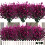 Outdoor Artificial Plant UV Resistant Fake Stems Plants, Faux Plastic Greenery for Indoor Outside Hanging Plants Garden Porch Window Box Home Wedding Farmhouse Outdoor Decorations for Patio(Fuchsia)