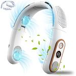 FAYHIJUN Portable Neck Fan Bladeless Rechargeable 5000 mah 3 Speed Personal Wearable Hanging Neck Air conditioner 4 Turbo Motor LED Display Gift for Men Women Indoor Outdoor (White-upgrade foldable)