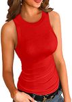 ZAWAPEMIA Women Tank Tops Round Neck Sleeveless Cami Shirt Slim Solid Ribbed Tank Top XXL Red