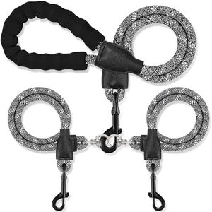 Double Dog Leash, Dual Dog Leash, 360 Swivel No Tangle Two Dogs, Comfortable Shock Absorbing Reflective Rock Climbing Dog Leashes for Dual Small Medium Large Dogs (Black, S/8-45 ibs)