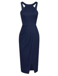 GRACE KARIN Women Summer Prom Party Cocktail Dresses Elegant Sleeveless Wrapped Wedding Guest Bodycon Dress Navy Blue M