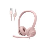 Logitech H390 Wired Headset for PC/Laptop, Stereo Headphones with Noise Cancelling Microphone, USB-A, in-Line Controls, Works with Chromebook - Rose, 1 Pack