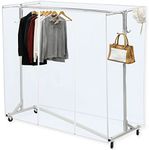 SimpleHouseware Commercial Grade Z-Base Heavy Duty Clothing Rack,181 kgs load with Clear Cover and Hanging Brackets