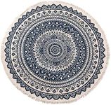 IHONYI Round Cotton Area Rugs 90cm Washable Machine Hand Woven Tassels Circle Rug Carpet Chic Bohemian Pattern Floor Mats Boho rug for Bedroom Living Room Sofa Coffee Table Swing Chair Bed Side