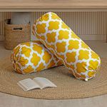 HOMEMONDE Bolster Round Cushion Covers 16 X 32 Inches For Living Room Decoration (Yellow Quatrefoil) Cotton, 200 TC