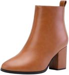 Jeossy Women's Brown Heeled Boots Fashion 9637A Dress Ankle Booties Block Heel with Side Zipper Size 8 (DJY9637A brown 08)