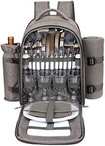 Hap Tim Picnic Basket Backpack for 4 Person with Blanket, Wine Holder, Cooler Compartment, Cutlery Set, for Couples, Ideas, Engagement Gifts, Gray (3065-G)