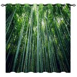 YUANZU Bamboo Curtains, Natural Landscape Forest 3D Patterns Microfiber Blackout Fabric Eyelet Window Drapes for Living Room Home Decoration Bedroom Set of 2 Panels W168cm (66") x D137cm (54")