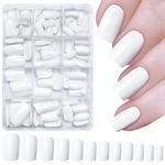 LoveOurHome 240pc White Press on Nails Medium Square Fake Nails Press ons Square Nail Tips Gel False Nails Colored Presson Artificial Fingernails & Glue Adhesive Tabs Women Girls Manicure Decor