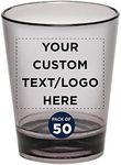 Custom Translucent Plastic Shot Glasses 1.5 oz. Set of 50, Personalized Bulk Pack - Acrylic, Great for Wedding, Party, Birthday, Gifts - Charcoal