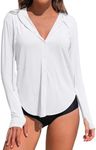 ATTRACO Long Sleeve Bathing Suit for Women Surf Swimwear Top Standard Rash Guard Top White Medium