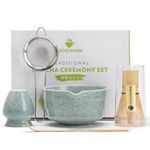 Ochcahser Matcha Set, Matcha Whisk Set Includes Matcha Bowl, Matcha Whisk Holder, Bamboo Matcha Whisk, Scoop and Matcha Sifter, 17 oz Mottled Blue Glaze Ceramic Matcha Kit for Tea Lovers