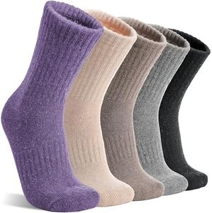 MOGGEI Womens Merino Wool Socks for Hiking Winter Warm Thick Thermal Crew Cozy Cabin Ladies Gift Comfy Boot Work Socks 5 Pairs(Black/Grey/Light Violet/Light Coffee/White(5 Pairs))