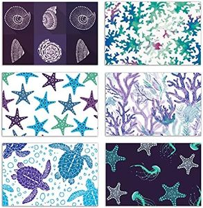 50-Pack All Occasion Greeting Cards Box Set, 4 x 6 inch, 50 Assorted Blank Note Cards & 50 Envelopes, 6 Sea Life Designs, Blank Inside, by Better Office Products, 50 Pack