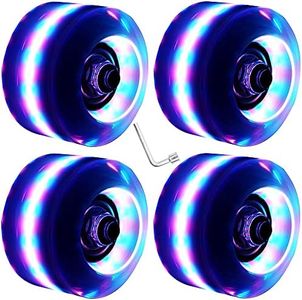 Nezylaf 4 Pack 32 x 58 mm 78A Light up Roller Skate Wheels, Skate Wheels with Bearings Installed for Indoor or Outdoor Double Row Skating and Skateboard Accessories 32 x 58 mm 78A