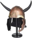 Deco 79 Metal Medieval Viking Helmet with Black Wood Stand, 15" x 13" x 20", Copper