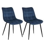 WOLTU Dining Chairs Set of 2 pcs Kitchen Counter Chairs Lounge Leisure Living Room Corner Chairs Blue Velvet Reception Chairs with Backrest and Padded Seat