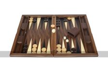 Dal Negro York Deluxe Walnut 19-inch Backgammon Set with Inlaid Wooden Playing Surface - Accessories Included: Wooden Backgammon Checkers, Dice Shakers, Dice and Doubling Cube - Made in Italy