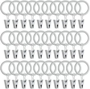 WMYCONGCONG 40 PCS Metal Curtain Rings with Clips, Drapery Clips Hooks 1 Inch Interior Diameter Eyelets Decorative Vintage Rustproof Window Curtain Hangers for Decor Drapes, Bows, Caps etc, White