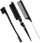 3 Pieces Hair Styling Hairbrush Set - Slick Bristle Hair Brush, Double Sided Edge Brush and Pin Tail Comb (Black)