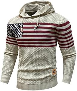 Zaitun Men's American Flag Pattern Drawstring Hooded Sweater